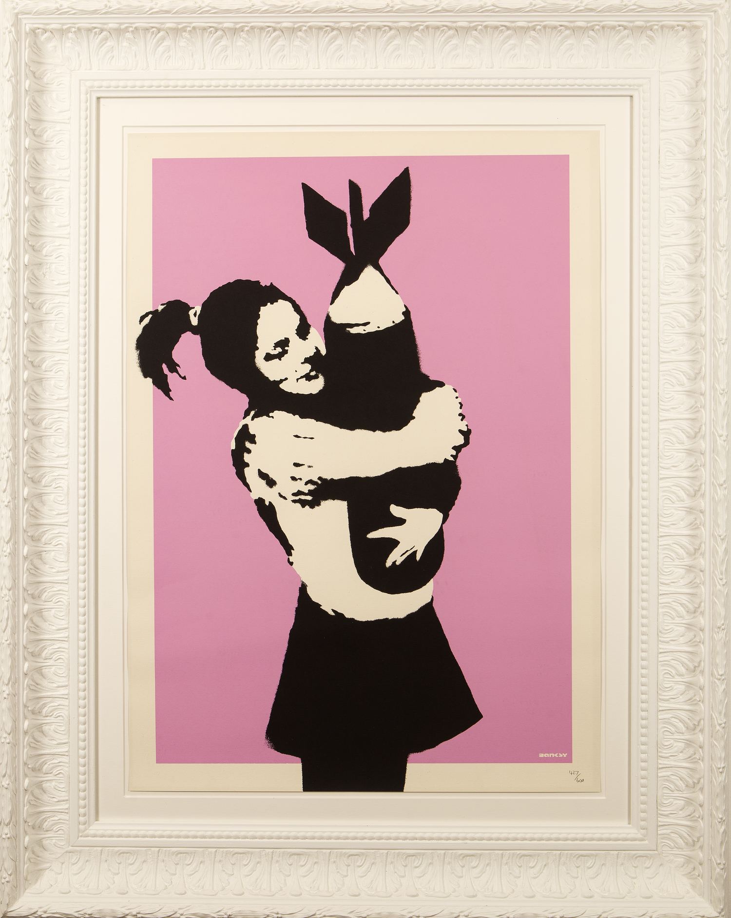 Firmata Banksy Bomb Love serigrafia carta 50x70cm