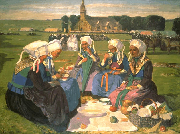 charles cottet 1903 donne pranzano al sacco durante il pardon di sainte anne la palud