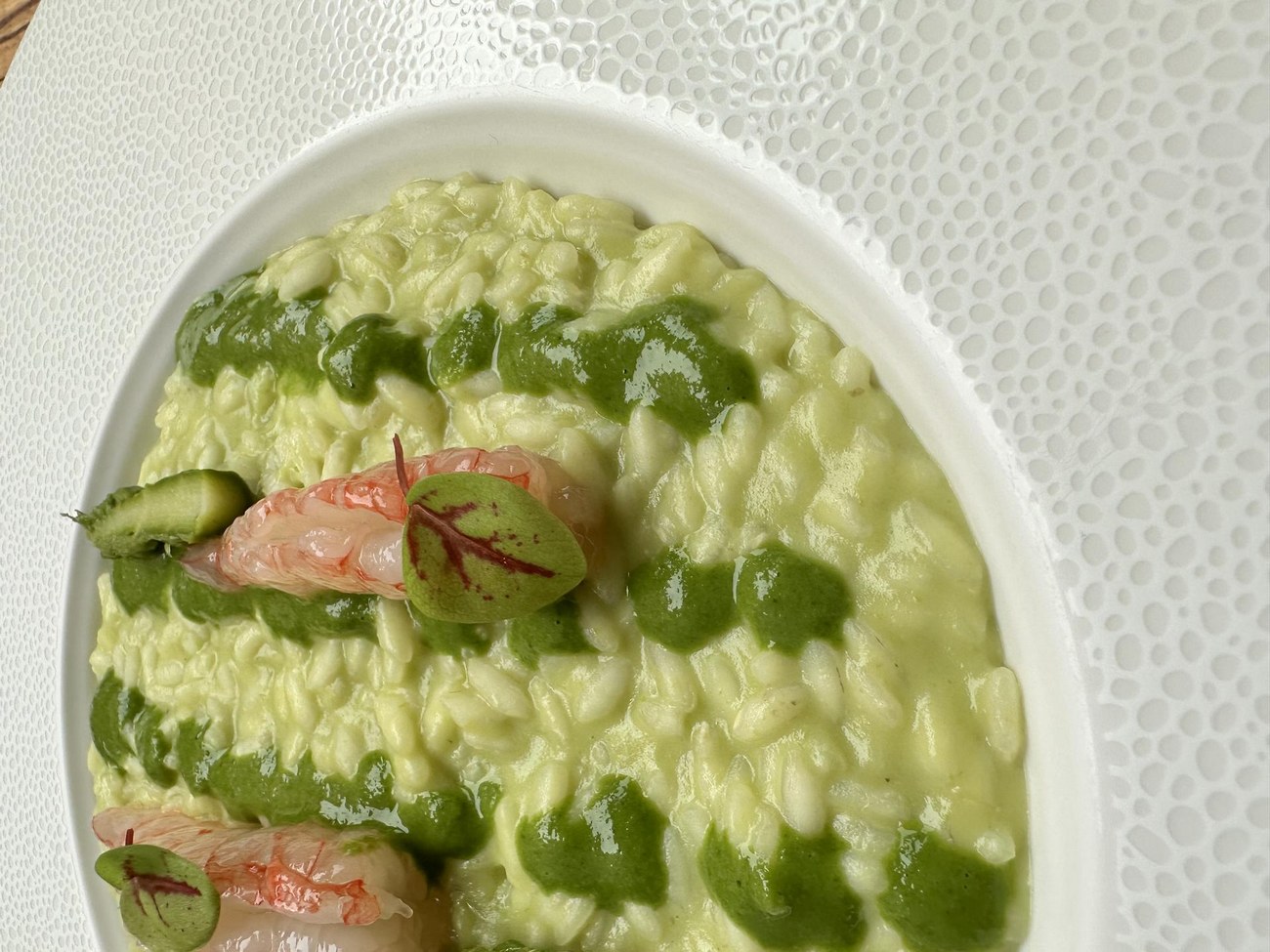 acquerello con asparagi gamberi viola salicornia