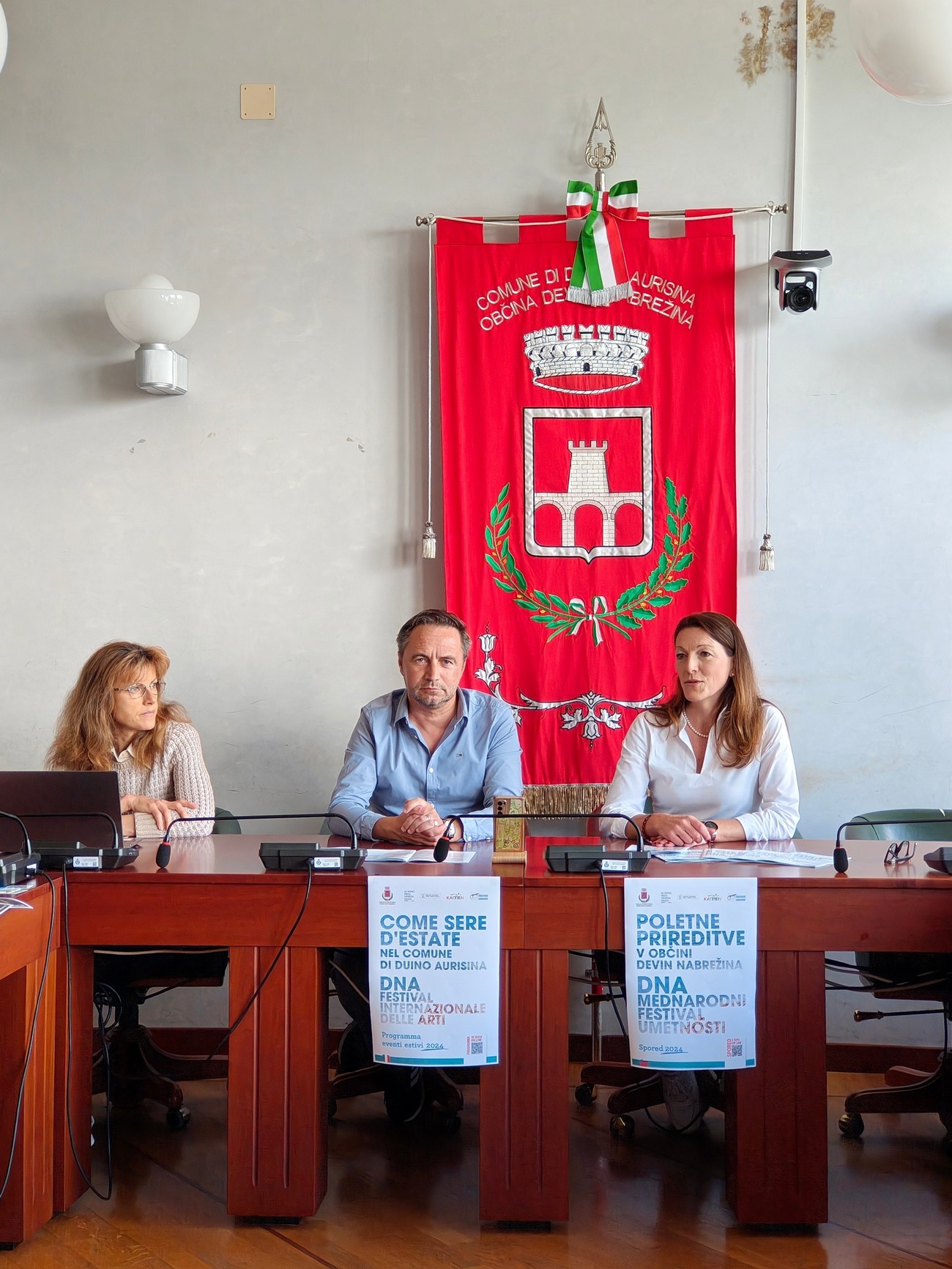 Conferenza stampa. Da sx Assessore Irene Blasig, Sindaco Igor Gabrovec, Assessore Marjanka Ban
