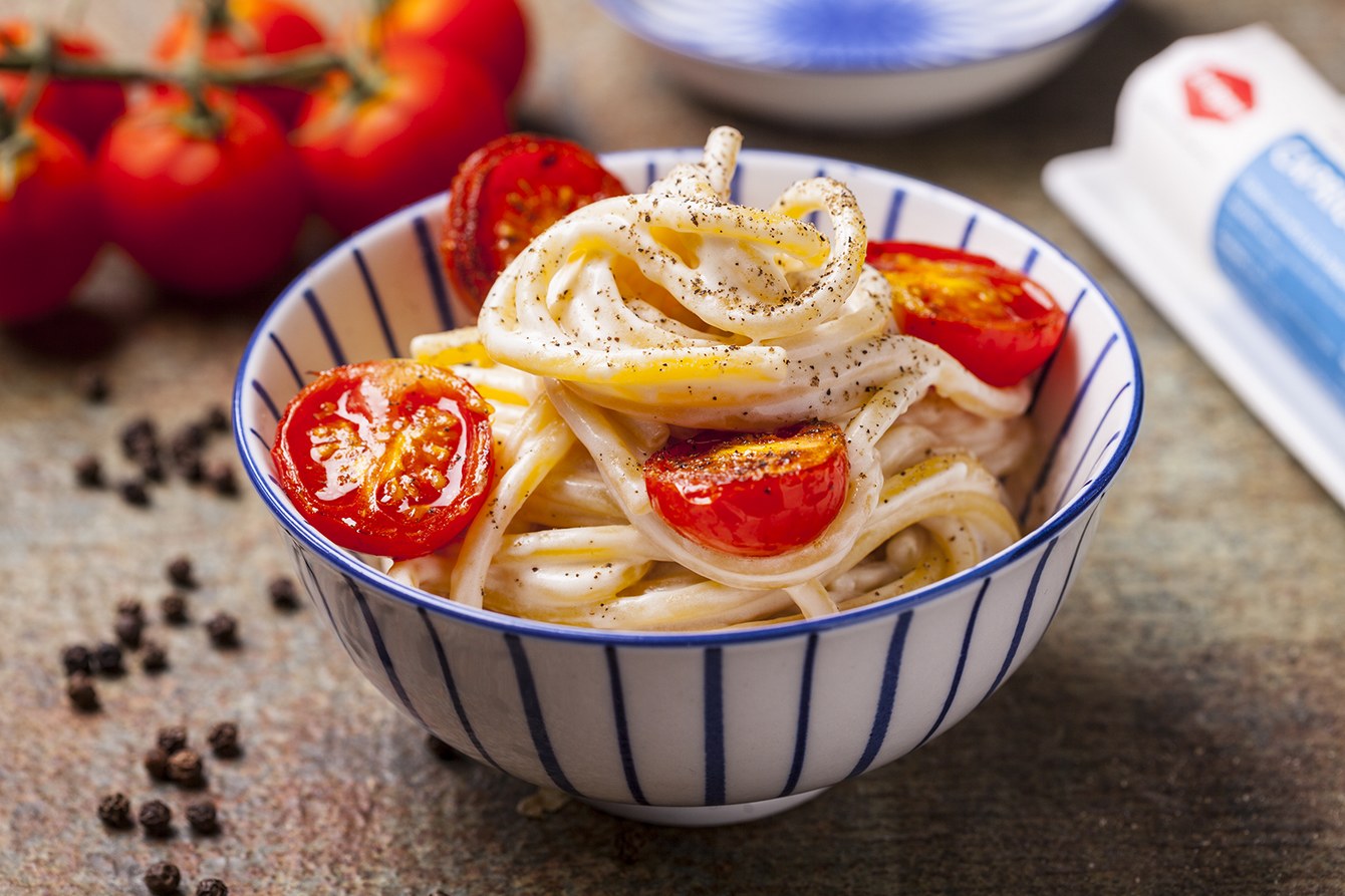 bigoli con pomodorini fritti
