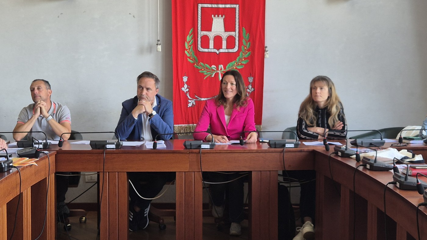 Un momento della conferenza stampa, da sx l'assessore Celic, il sindaco Gabrovec, l'assessore Ban, l'assessore Blasig